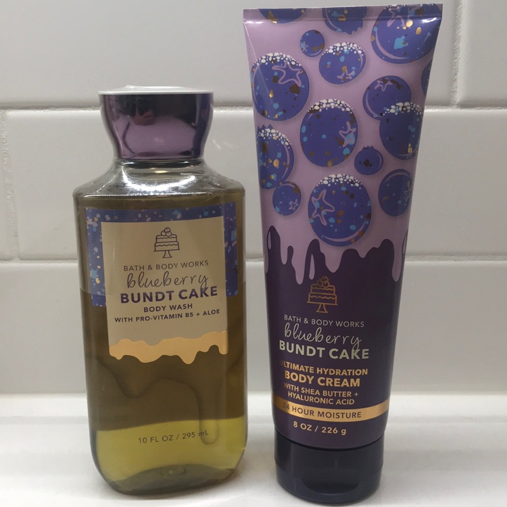 NWT!RARE!BBW Blueberry Bundt Cake Body Wash & Cream Set